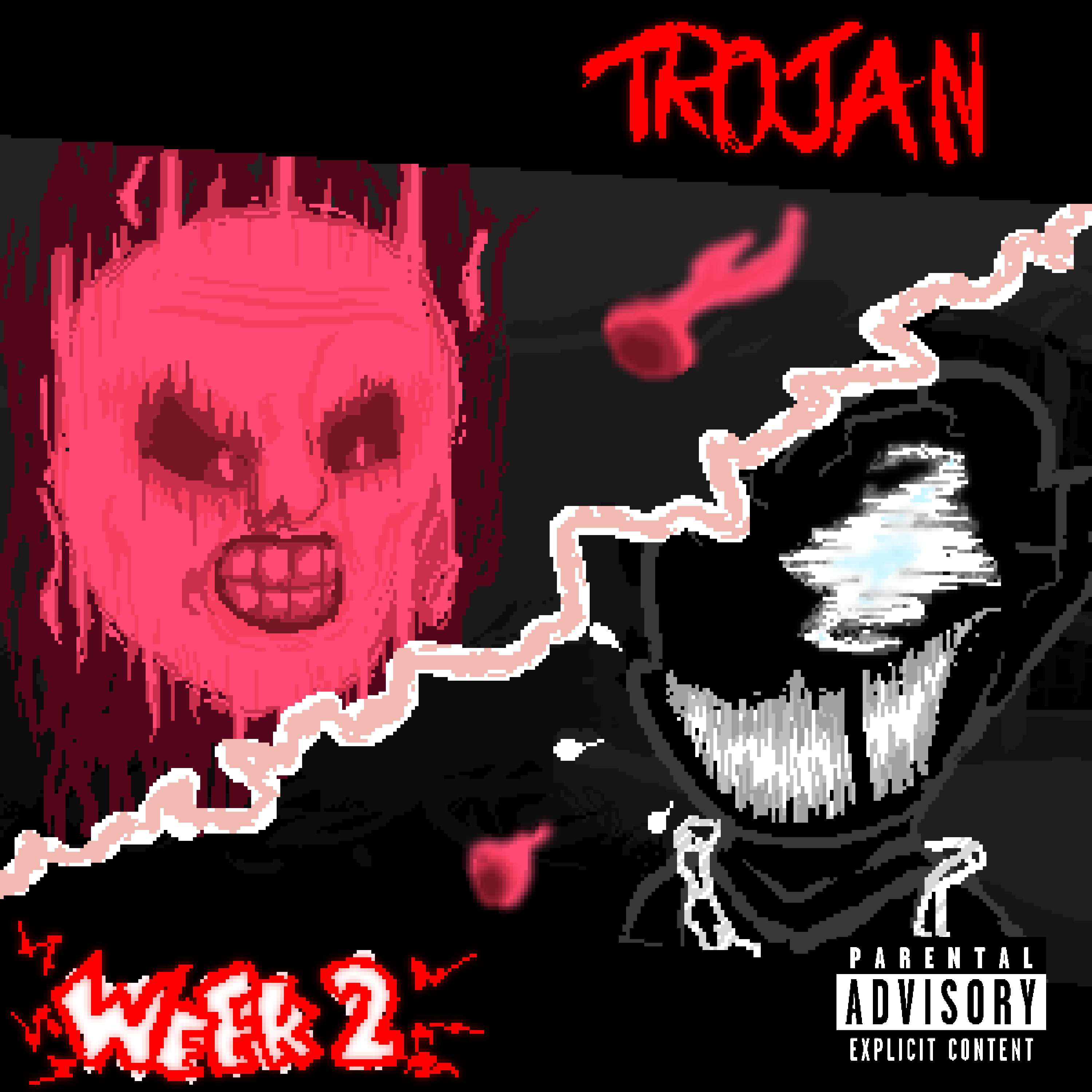 Fanmade album art for week 2 of Funkin' Insanity Corruption, Trojan. Made on Aesprite